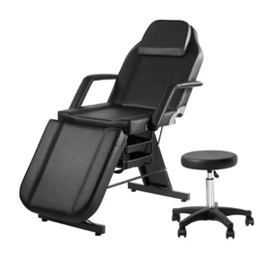 Sillón de Masaje de Belleza Plegable de PU Negro y Blanco con Patas Ajustables, Silla de Barbero para Tatuajes, Terapia Facial y Pestañas, Económico - Product Image 1