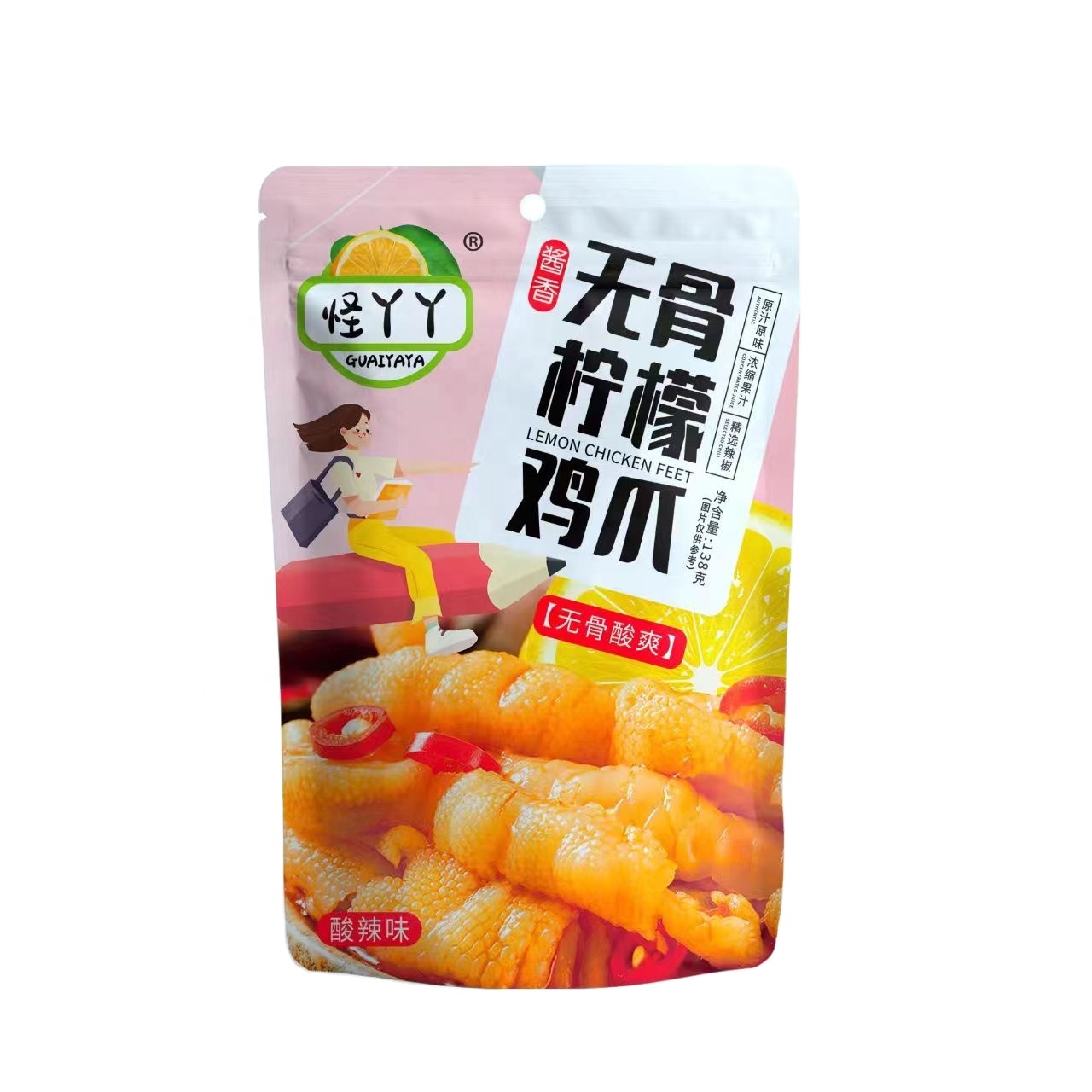 骨のない鶏の足アヒルの足のサワースパイシーフレーバー工場卸売中国のスナックは肉のスナックを満足します骨のない鶏の足