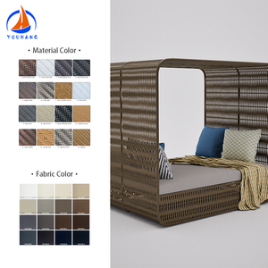 Lit de repos en rotin Canapé de <span class=keywords><strong>piscine</strong></span> Cône Lit de soleil Chaise longue à baldaquin Luxe Grands lits de soleil ronds en rotin et osier Bon marché - Product Image 4