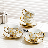 Ensemble de 6 tasses à café en porcelaine de style européen de luxe avec soucoupes et plateau, boîte cadeau pour le thé de l'après-midi