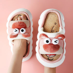 Yüksek kaliteli kalın taban çiftler slaytlar terlik kadınlar 3D karikatür tavşan ev kadın keten slaytlar terlik - Product Image 6