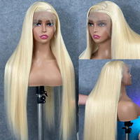 Perruques de cheveux humains chinoises blondes 613, lisses, de 12 à 28 pouces, abordables pour femmes noires, avec coupe pixie HD 100% naturelle, frontale en dentelle 13*6