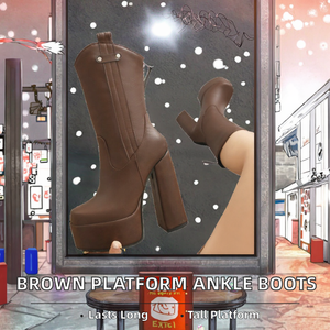 Botines de tacón grueso con plataforma alta para mujer, estilo western, térmicos, de goma, color marrón sólido, punta redonda, suela gruesa, con cremallera trasera - Product Image 2