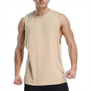 Débardeur sans manches pour homme, beige, col rond, couleur unie, tricoté, coupe décontractée, 100% polyester, respirant - Product Image 2
