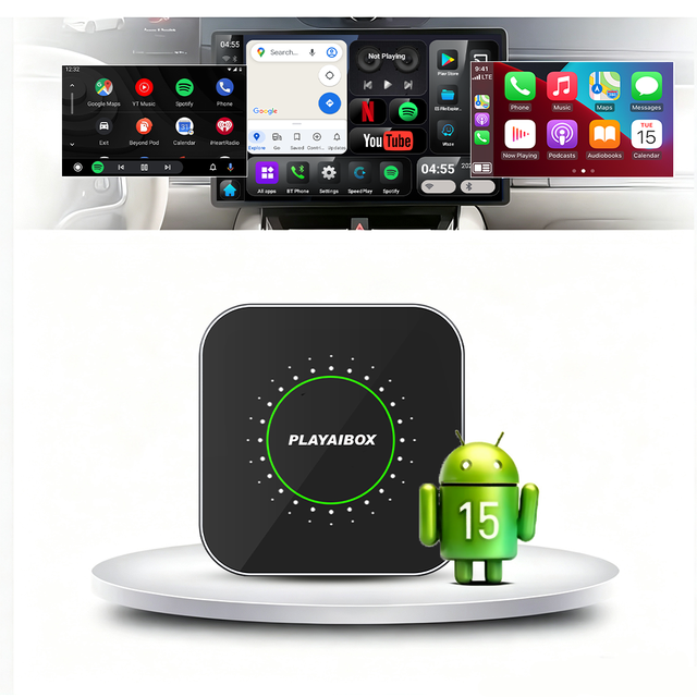 PlayAiBox Qualcomm 6115 Android Box 4G + 64GB CarPlayAndroid 15 Tbox with a Large Number of Apps, AI Video Box, Wireless Adapter