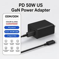 Adaptador de Corriente de Doble Tipo C con Enchufe Estadounidense, 50W 25W GaN PD, Cargador Rápido de Pared, Cable C a C de 1.8M, Protección Segura, Dispositivo de Viaje