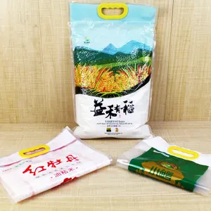 Custom Printed Food Packaging Bags Plastic 1kg 2kg 5kg 10kg Rice Wheat Flour Sugar Portable Packaging Bag With Handle