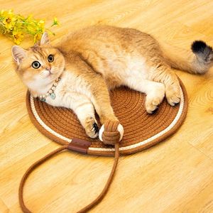 Tapis à gratter pour chat en corde de coton naturelle, tapis à gratter rond pour chat, tapis à gratter mural ou au sol, tapis à gratter durable double face - Product Image 6