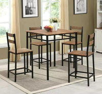 Ensemble de table à manger carrée pas chère, moderne, avec structure en métal et 4 chaises, table centrale en bois