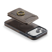 Étui portefeuille rétro en cuir détachable magnétique avec anneau flexible, fentes pour cartes et support antichoc pour iPhone 15 16 17 18 Pro Max