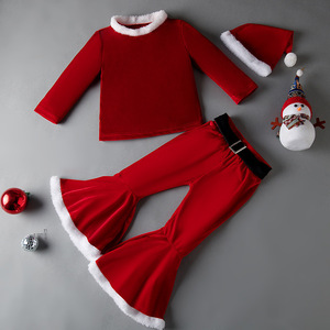 HESPER New Year Christmas Costume Fashionable Winter Fleece Tops+Pants+Hats Printed Santa Claus Outfit for Baby Boys Girls - Product Image 2