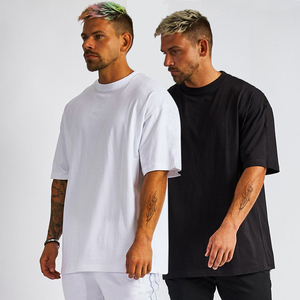 T-shirt décontracté pour homme YM 220g 2026 en coton tricoté ample à col rond, motif écossais noir et blanc, 100 % coton, écologique, à manches courtes, pour usage quotidien - Product Image 1