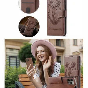Étui portefeuille en cuir 3D motif cerf porte-bonheur pour <span class=keywords><strong>iPhone</strong></span> 17 Air 16E 16 <span class=keywords><strong>Pro</strong></span> <span class=keywords><strong>Max</strong></span> 15 Plus 14 <span class=keywords><strong>13</strong></span> 12 11 X XS avec boucle et porte-cartes - Product Image 2