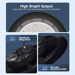 Lampe LED UFO High Bay 100W 200W à longue durée de vie et économie d'énergie pour entrepôts, usines industrielles, garages, stades - Product Image 6