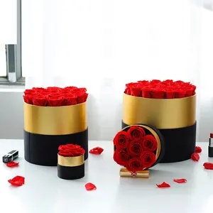 批发摆放礼品可定制OEM装饰永恒真花圆形方形盒子里的玫瑰花朵