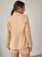 Blazer à revers crantés à un bouton et short à revers, ensemble deux pièces pour femme
