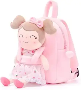 Sacs à dos en fourrure pour enfants, design à la mode, école pour enfants, sacs en peluche rose bleu avec poupée en peluche