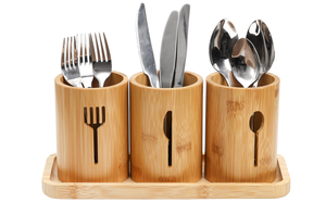 Natural Bamboo Utensil Caddy Silverware Holder Bamboo Utensil Organizer with Tray <b>Kitchen</b> Cutlery Flatware Holder Organizer - Product Image 6