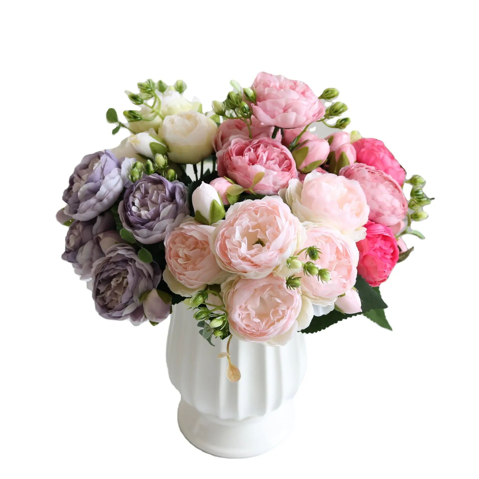 1 pacote de 5 rosas de seda artificiais, buquê de rosas de seda, acessórios de decoração para casa, plantas de festa de casamento, faça você mesmo, pompons