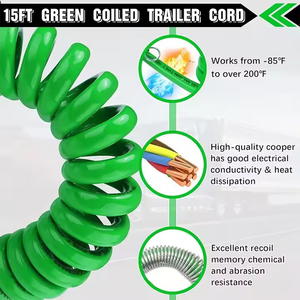Factory Wholesale Green 15ft 7-Way Coiled Electrical Cable for Semi Truck <b>Trailer</b> <b>Tractor</b> - Product Image 3