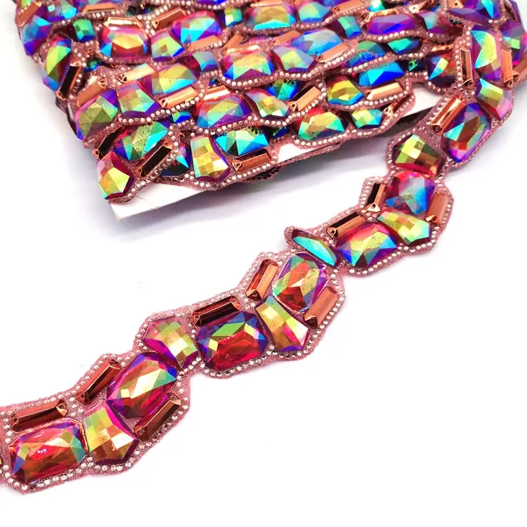 カーニバルコスチューム装飾トリミング虹色の樹脂ラインストーンストーンアイアンオントリム