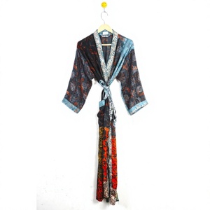 Peignoir Kimono Vintage en Soie Imprimée Florale avec Patchwork, Robe de Nuit Élégante en Satin pour Femme, Respirante et Séchage Rapide pour l'Été - Product Image 1