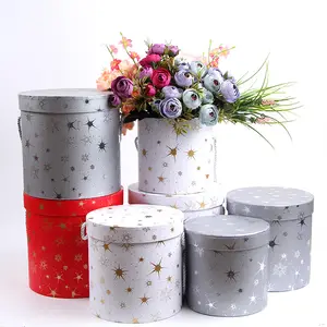 Factory hot sale flower package flower cylinder box gold foil flower box with star