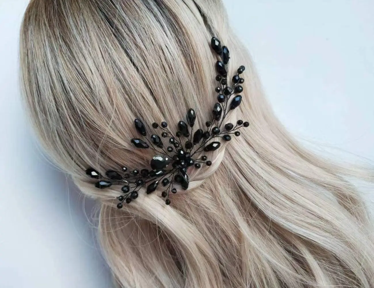 Accesorios para el cabello de novia romántica para mujer, peine de diamantes de imitación de cristal negro con cuentas para boda