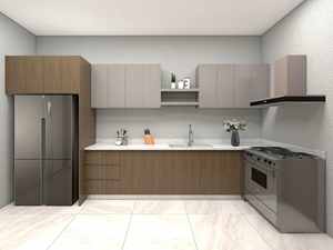 Armoires de cuisine modernes et durables avec îlot, en contreplaqué et panneaux de particules avec finition mélamine imperméable pour appartement - Product Image 5