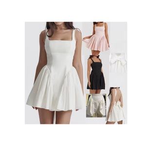 Vestidos Mini Casuales de Verano para Mujer, Estilo Vintage, Cuello Cuadrado, Espalda Descubierta, Lazo, Tejido de Chifón, Nueva Tendencia Sexy para Vogue - Product Image 3