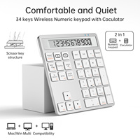 Keyboard Numerik Mini Bluetooth Dual Mode 2.4G USB Nirkabel 2 in 1 34 Tombol Keyboard & Kalkulator Dengan Layar LCD