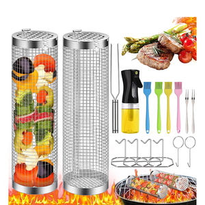 Factory Sales Outdoor Kitchen <b>Tool</b>-304 Stainless Steel BBQ Cylindrical Grill Barbecue Net Basket Cage for Picnic - Product Image 1