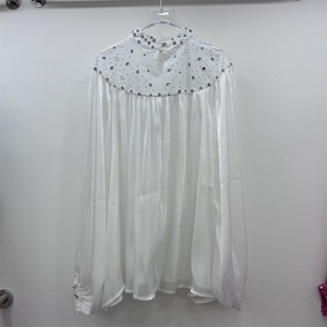GX-2026 Nouvelle <span class=keywords><strong>Blouse</strong></span> à Manches Longues à Col en V Ornée de Diamants Rétro pour Femmes. Nouvelle mode rétro ample et tendance à manches longues. - Product Image 2