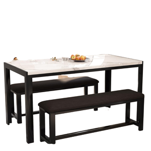 Modern Convertible Dining Table Set with Metal Table Top and PU Leather <b>Benches</b> 4-6 Seater for Hotel Use - Product Image 1