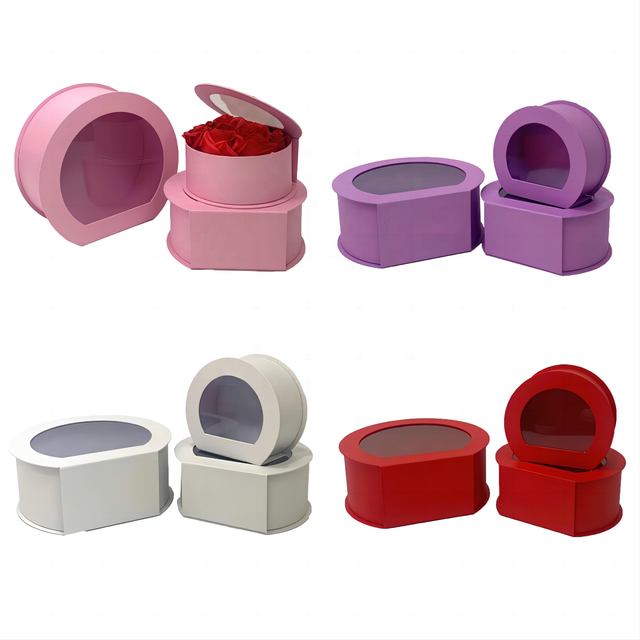 Stock New 3-Piece Set Fruit Gift Box with Half-Round Window Flip Box for Birthday Flower Gift Packing Embossed Printing