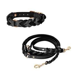 Set di Collare e Guinzaglio in Vera Pelle di Lusso Stile Occidentale Intrecciato a Mano Regolabile per Passeggiare il Cane - Product Image 2