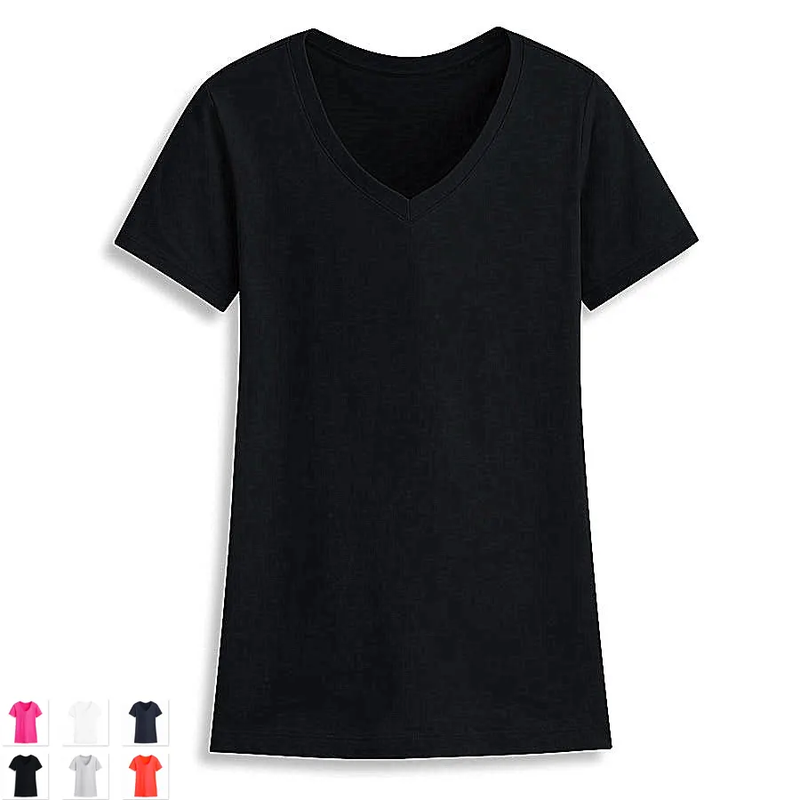 Commercio all'ingrosso 100% del cotone 150g Con Scollo A v logo personalizzato tinta unita in bianco delle magliette delle donne con scollo a v t-shirt da donna