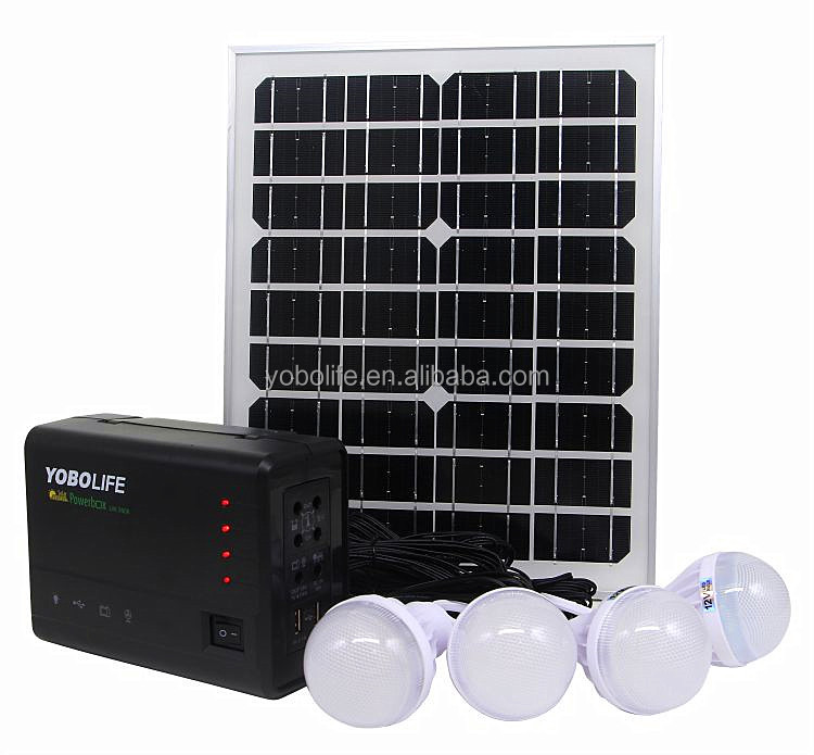 Kit de Sistema Solar portátil de Venta caliente, uso en TV y ventilador, sistema de energía solar de iluminación para el hogar, acampar al aire libre