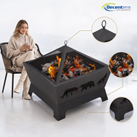 Brasero d'extérieur carré en fer pour bois, avec écran anti-étincelles en maille et découpes de silhouettes d'animaux sauvages pour jardin