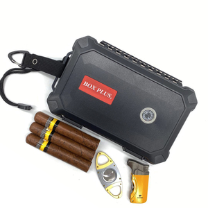 Amazon China factory 2021 New Design Cigar case travel Hard plastic cases wholesale Black Cigar Humidor with Hygrometer