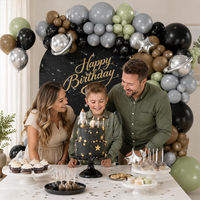 Kit d'arche de guirlande de ballons Planètes de l'Univers, vert sauge mat, taupe, noir, ballons étoiles argentées, ballons Saturne, pour anniversaire d'enfants