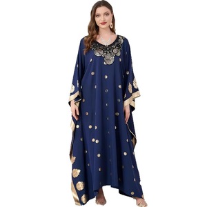 Abaya Elegante de Manga Larga <span class=keywords><strong>para</strong></span> <span class=keywords><strong>Mujer</strong></span>, Estilo Medio Oriente, con Bordado Dorado, Ligera, Transpirable, Antiestática, <span class=keywords><strong>para</strong></span> Boda, Holgada, Larga hasta el Tobillo - Product Image 1