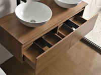 Meuble-lavabo mural double vasque en bois 48'' avec miroirs ovales LED, design moderne et écologique, certifié FSC, pour salle de bain et chambre