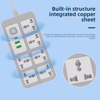 Multiprise universelle 6 prises avec 2 ports USB-A/1 port USB-C, protection contre les surtensions, indice IP22, fonction sécurité enfant, câble de 2 m pour la maison et le bureau