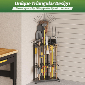 Cross-border corner garage tool rack, 34-compartment large capacity with <b>hooks</b>, patio and <b>garden</b> tool storage rack. - Product Image 3