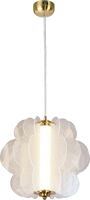 Lustre LED plissé 4 abat-jour en forme de nuage, finition dorée, maille translucide, éclat chaud, lampe noble et majestueuse sur mesure