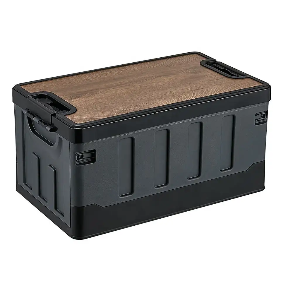 Tempat penyimpanan tutup lipat kotak penyimpanan utilitas yang dapat ditumpuk untuk piknik plastik penjualan laris dengan wadah plastik kayu wadah makanan