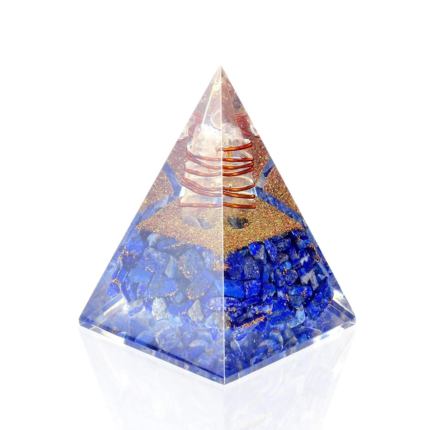 Pyramide d'orgonite Nubian avec lapis lazuli bleu naturel cristal naturel générateur d'énergie d'orgone de haute qualité