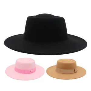 Kadınlar siyah fransız Fedora şapka şerit ziyafet Bowler kış sonbahar yün caz erkekler keçe s zarif 8.5cm geniş ağız yün Fedora şapka