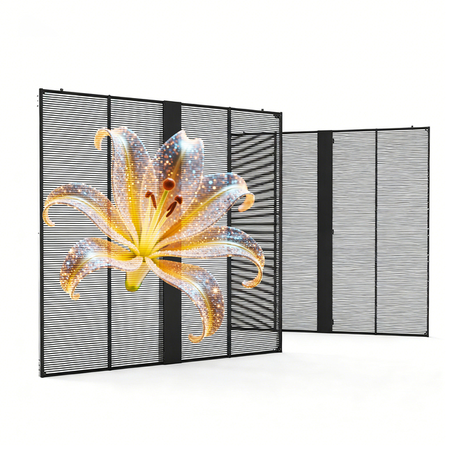 Indoor Outdoor LED Digital Signage and Displays 90° Curved Module Rental Transparent LED Display Screen 4K HD Video Wall Panel